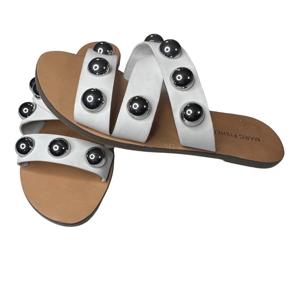 Marc Fisher Bryte 2 Flat Studded Strappy Slide Sandals Size 6.5M White